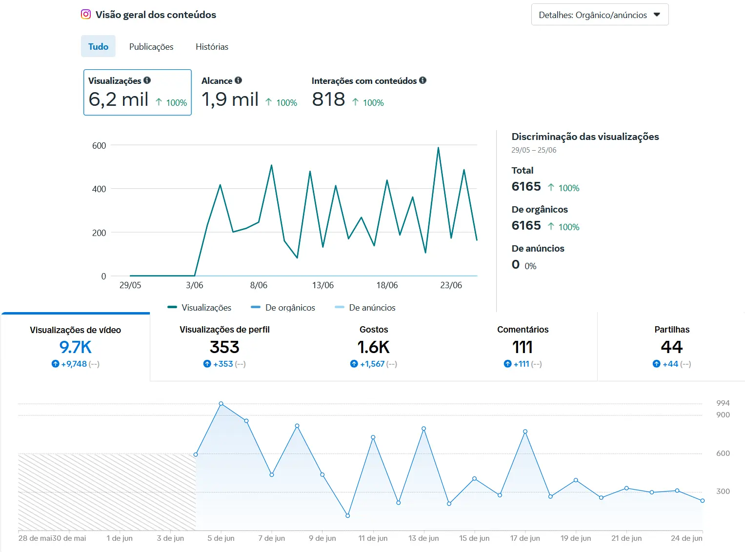 Desempenho do IG e tiktok do @hopwitholiver num mês